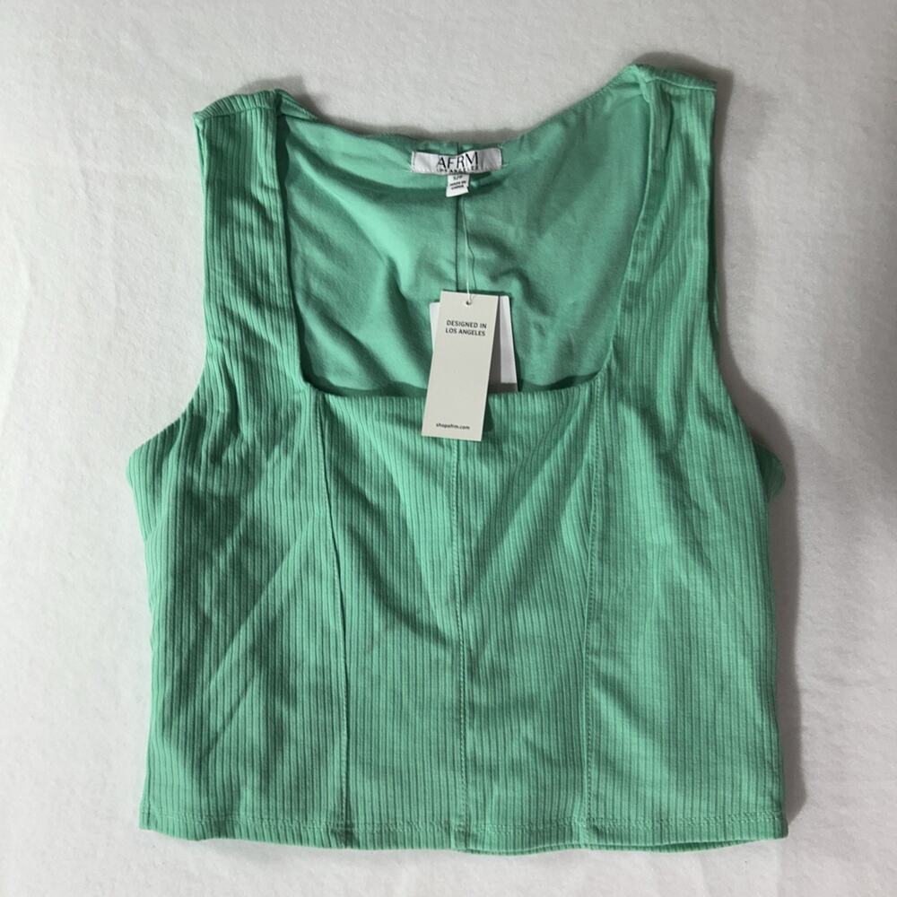 AFRM Tank Top Womens Small Green Spearmint Square Neck Ribbed Stretch Crop NWT49